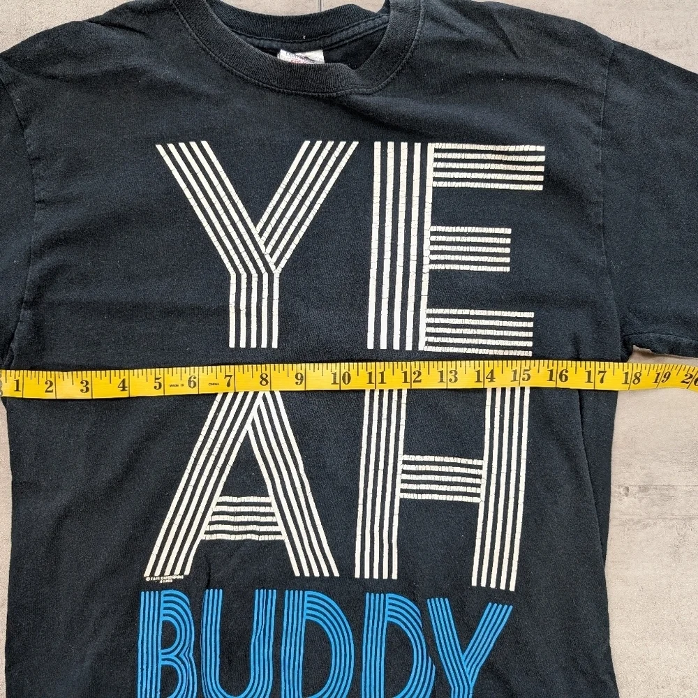 Vintage Y2K Yeah Buddy Black Short Sleeve T-shirt Medium - Picture 4 of 6